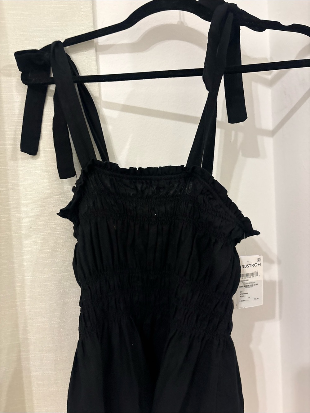 NWT bp Black Smocked tank top with Tie Shoulder Straps